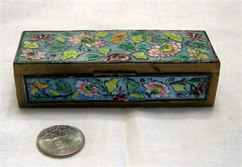 antique metal enamel box hole hinge|antique metal box with hinged lid.